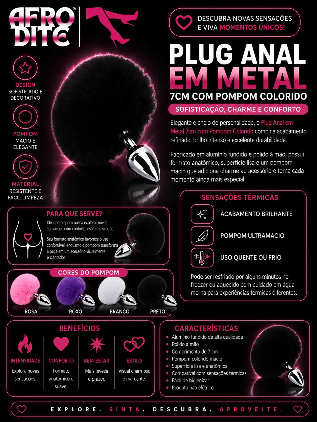 Plug Anal em Metal 7cm com Pompom
