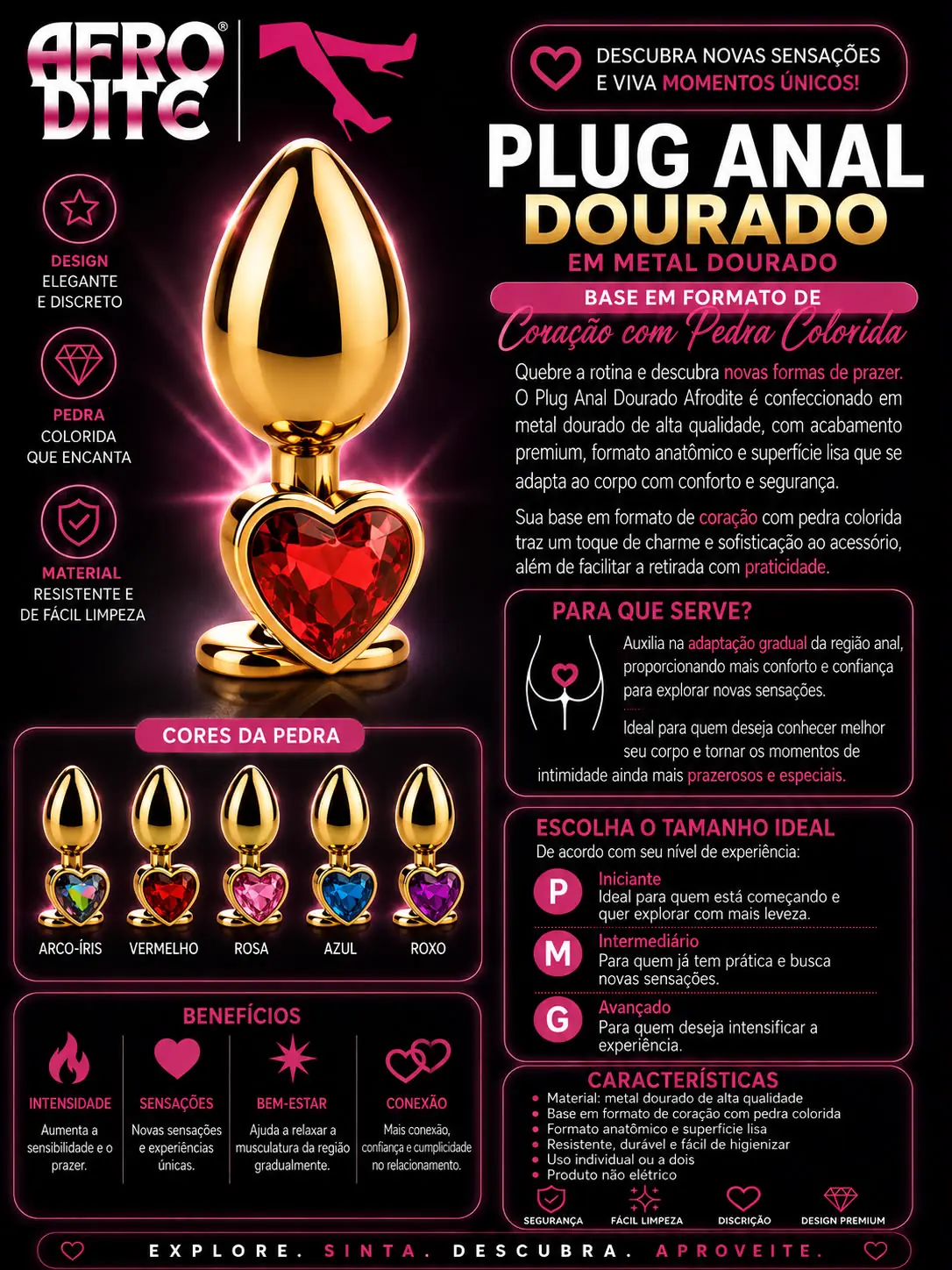 Plug Anal Dourado em Metal com Pedra