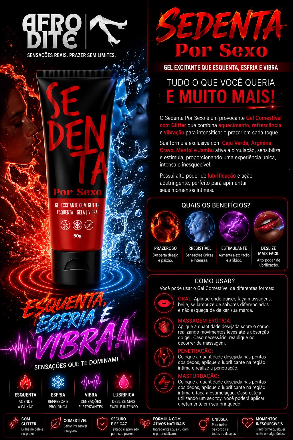 Gel Excitante com Glitter — Esquenta, Gela e Vibra