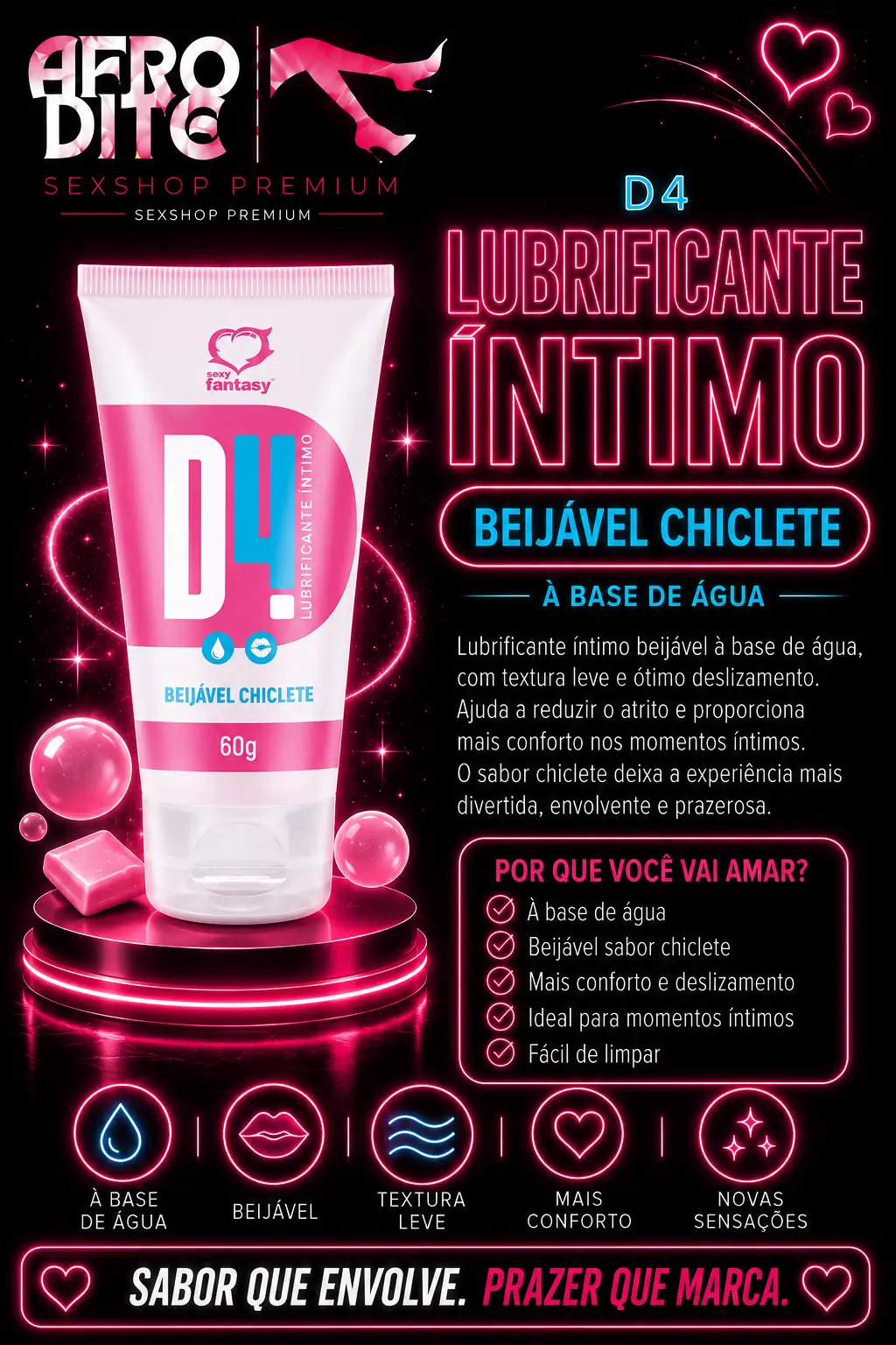 Lubrificante Beijável Chiclete 60g
