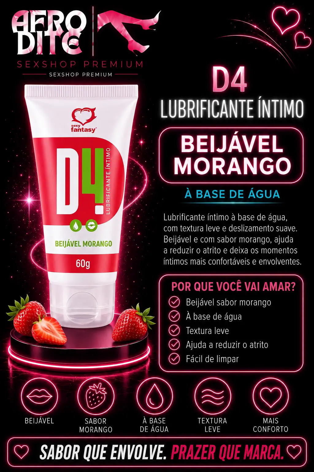 Lubrificante Beijável Morango 60g