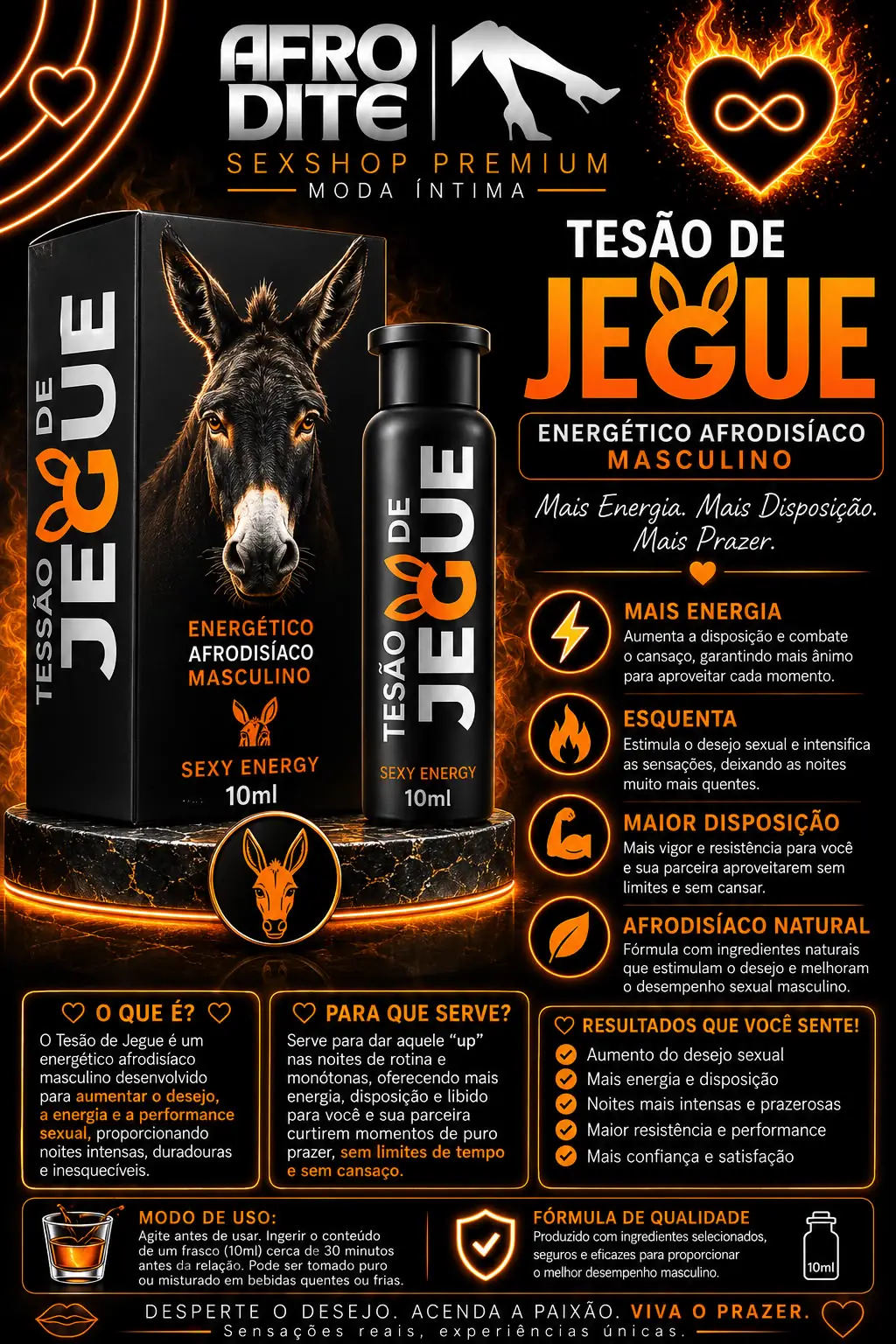 Tesão de Jegue Energético Afrodisíaco Masculino 10ml