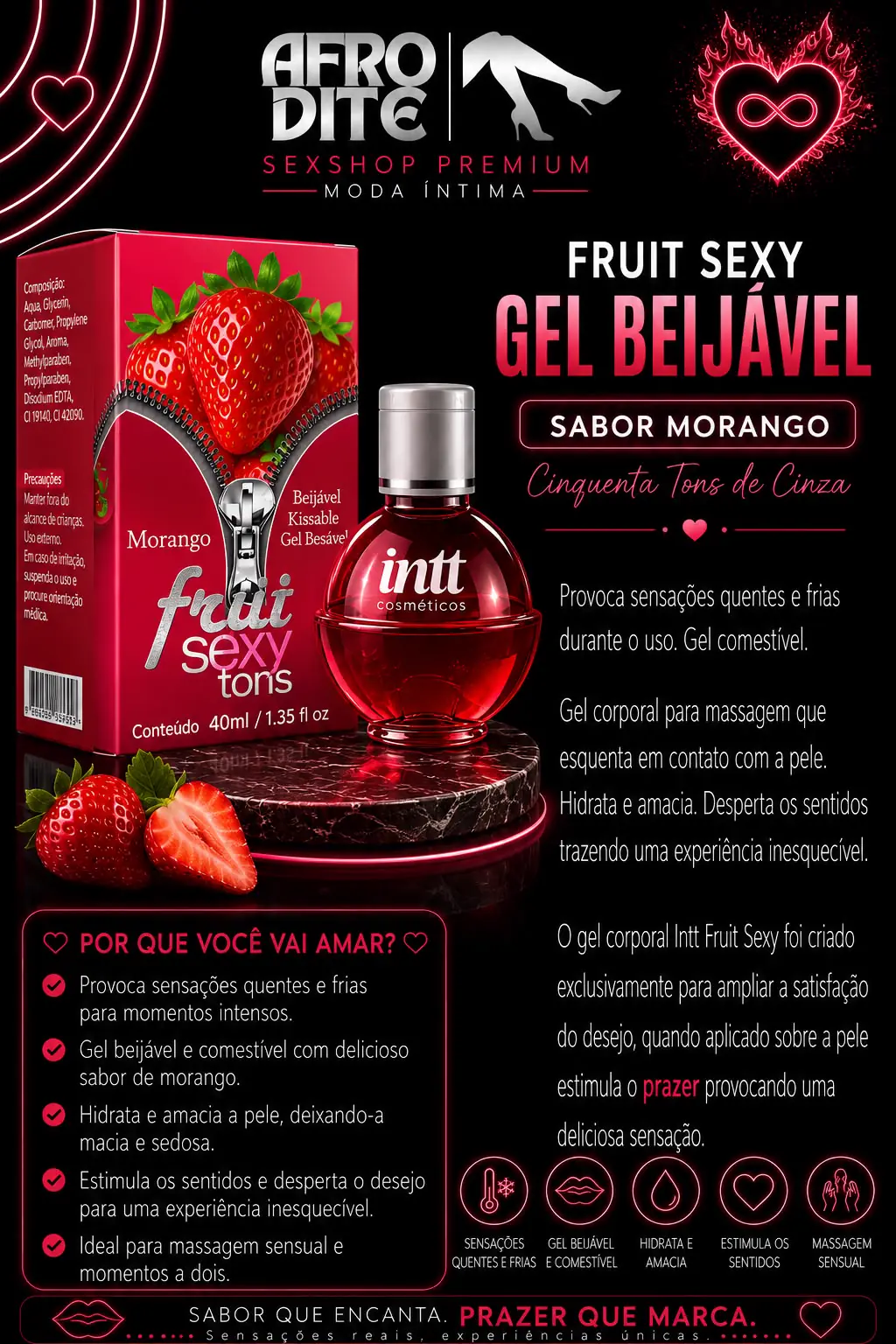 Fruit Sexy Gel Beijável Morango 40ml