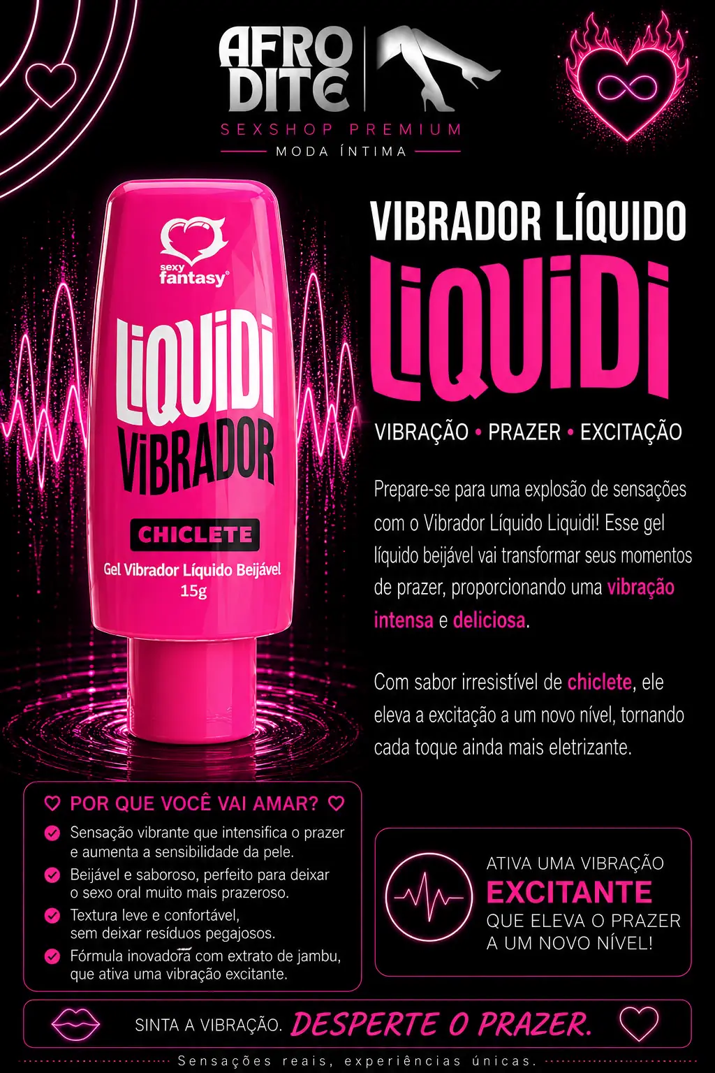 Gel Vibrador Líquido Beijável Chiclete 15g