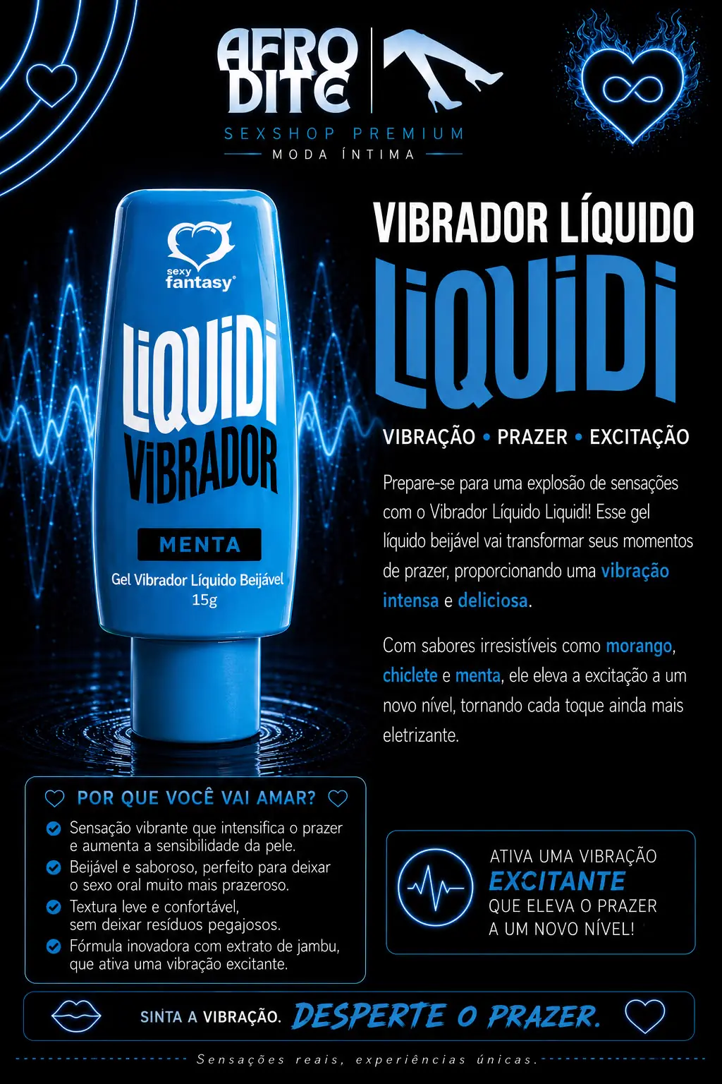 Gel Vibrador Líquido Beijável Menta 15g