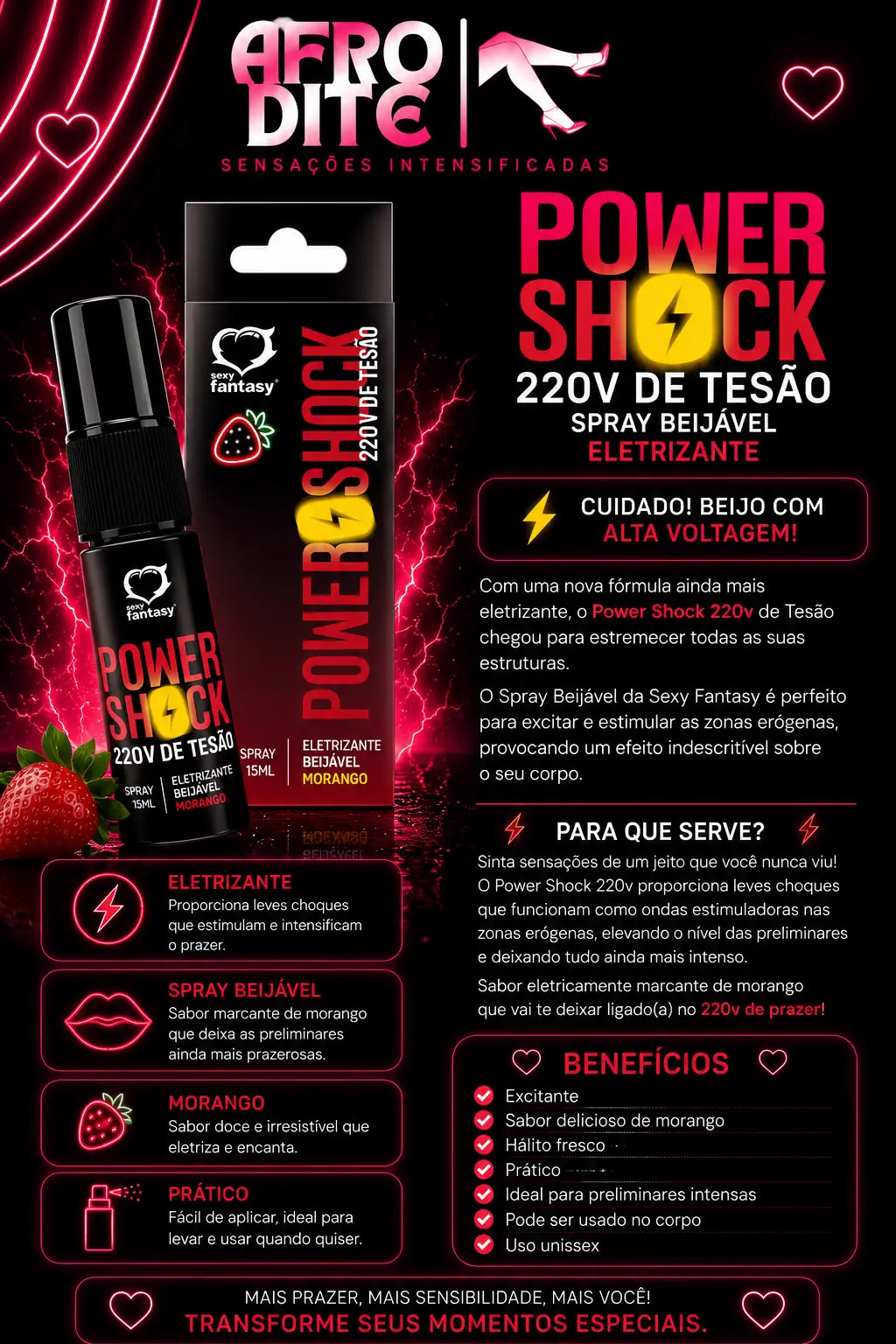 Spray Beijável Morango Eletrizante 15ml