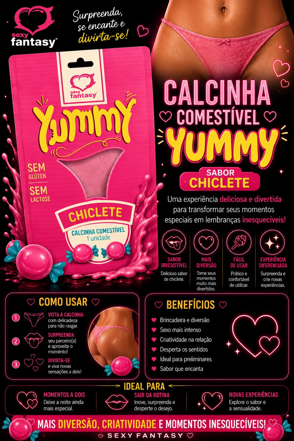 Calcinha Comestível Sabor Chiclete