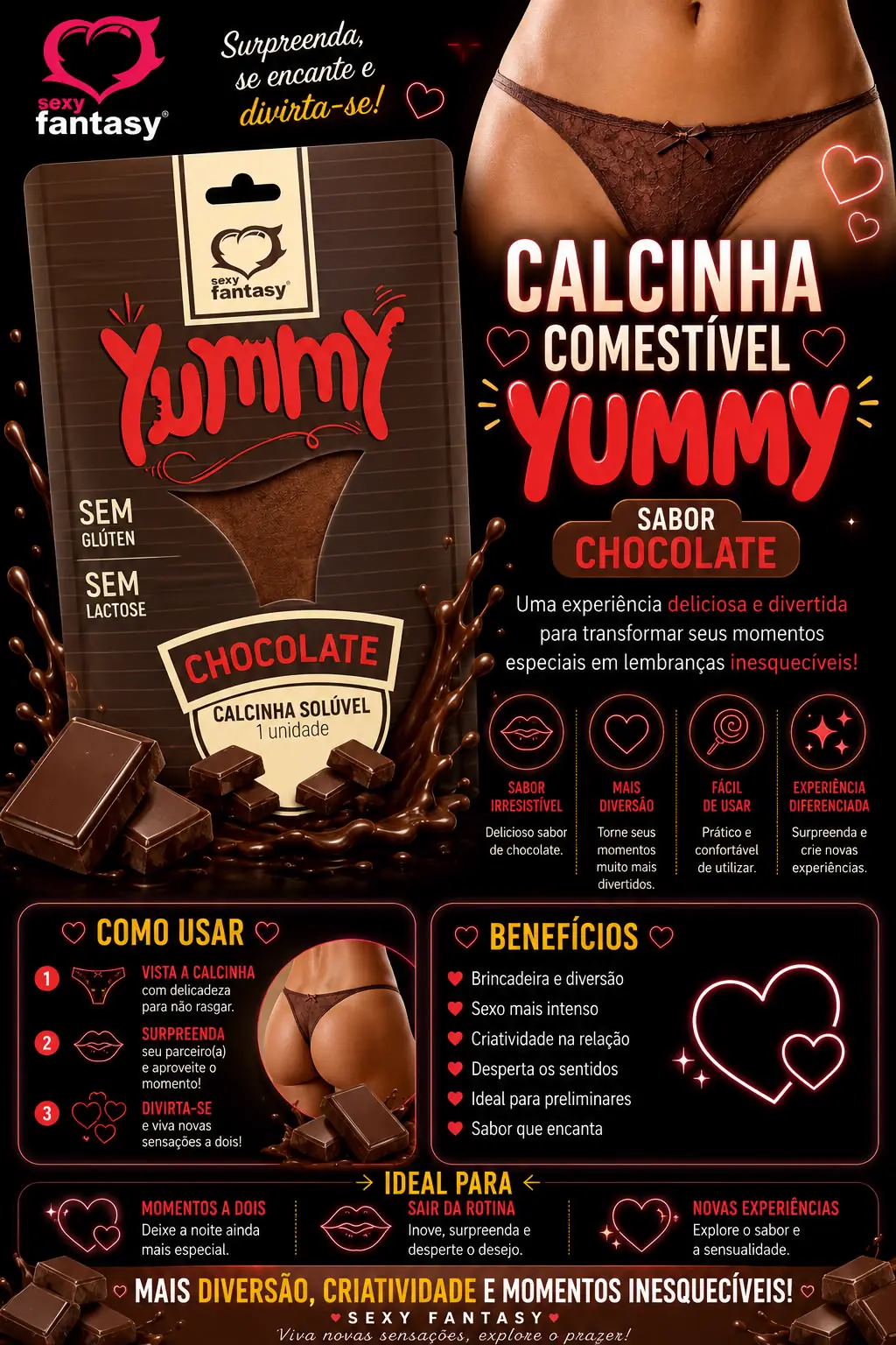 Calcinha Comestível Sabor Chocolate