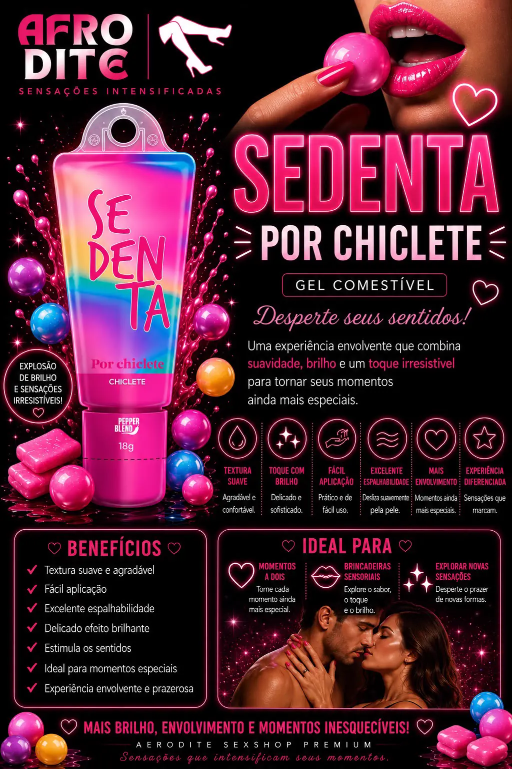 Por Chiclete Gel Comestível Pepper 18g