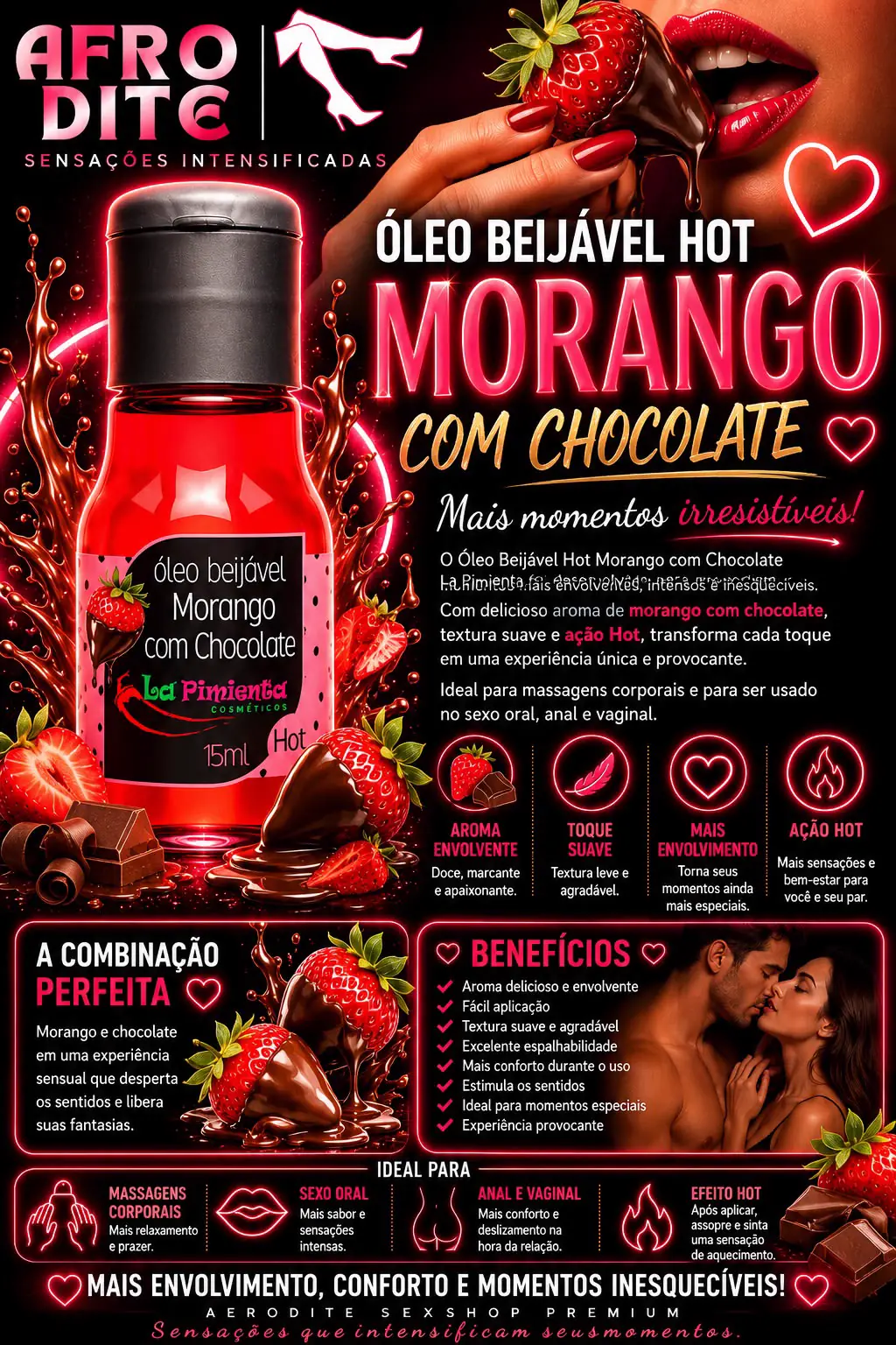 Óleo Beijável Hot Morango com Chocolate