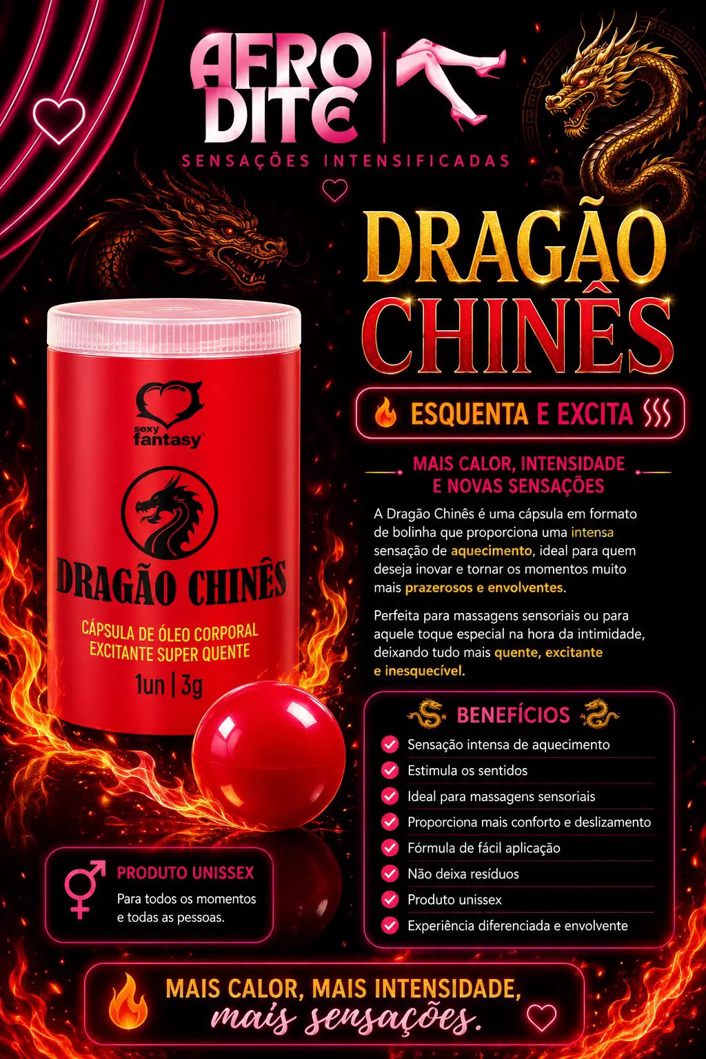 Dragão Chinês Cápsula de Óleo Corporal Super Quente